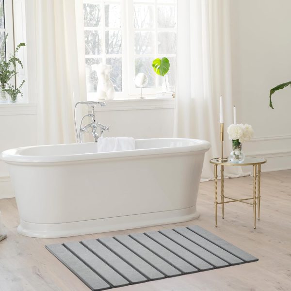 AWW Foldable Stone Bath Mat, Super Absorbent Diatomaceous Earth Mat, Non-Slip 23.6 x 15.5 Inch Quick Drying Mat, Compact and Easy to Store Bath Mats for Bathroom, Easy to Clean, Grey