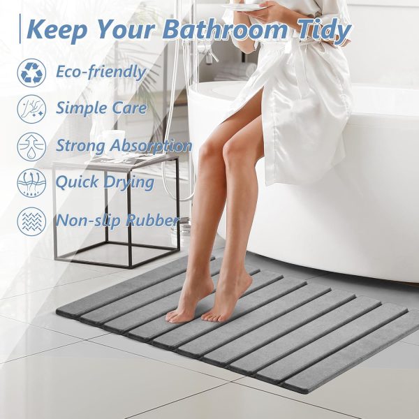 AWW Foldable Stone Bath Mat, Super Absorbent Diatomaceous Earth Mat, Non-Slip 23.6 x 15.5 Inch Quick Drying Mat, Compact and Easy to Store Bath Mats for Bathroom, Easy to Clean, Grey