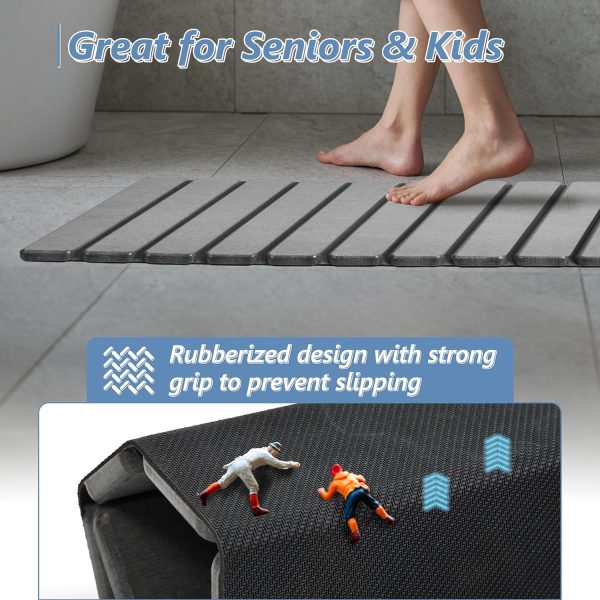 AWW Foldable Stone Bath Mat, Super Absorbent Diatomaceous Earth Mat, Non-Slip 23.6 x 15.5 Inch Quick Drying Mat, Compact and Easy to Store Bath Mats for Bathroom, Easy to Clean, Grey