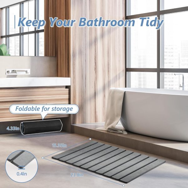 AWW Foldable Stone Bath Mat, Super Absorbent Diatomaceous Earth Mat, Non-Slip 23.6 x 15.5 Inch Quick Drying Mat, Compact and Easy to Store Bath Mats for Bathroom, Easy to Clean, Grey