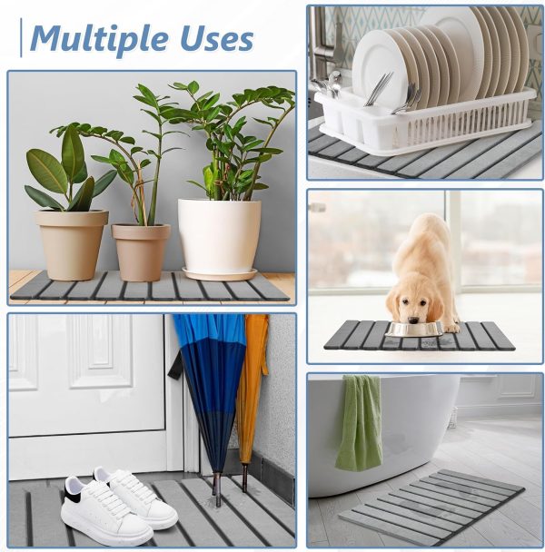 AWW Foldable Stone Bath Mat, Super Absorbent Diatomaceous Earth Mat, Non-Slip 23.6 x 15.5 Inch Quick Drying Mat, Compact and Easy to Store Bath Mats for Bathroom, Easy to Clean, Grey