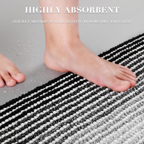 BSICPRO Bathroom Rugs and Mats Sets, 2 Piece Thick Absorbent Chenille Bath Mat Rug Set Non Slip, Soft Shaggy Bath Room Floor Mats for Bathroom, Machine Washable (20" x 47" Plus 16" x 24", Black)