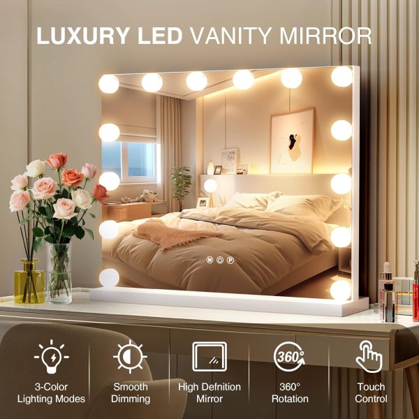 Hollywood Vanity Mirror with 14 LED Bulbs, Professional Lighted Makeup Mirror with Adjustable Brightness & 3 Color Temperatures, Light up Mirror for Bathroom, Dressing Room
